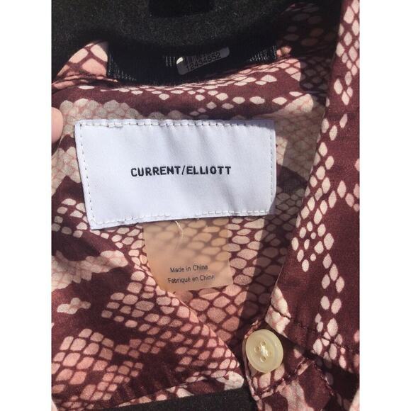 CURRENT/ELLIOTT Womens Short Sleeve Shirt 1 / S Pink Snake Reptile Bermuda Silk - Picture 10 of 14